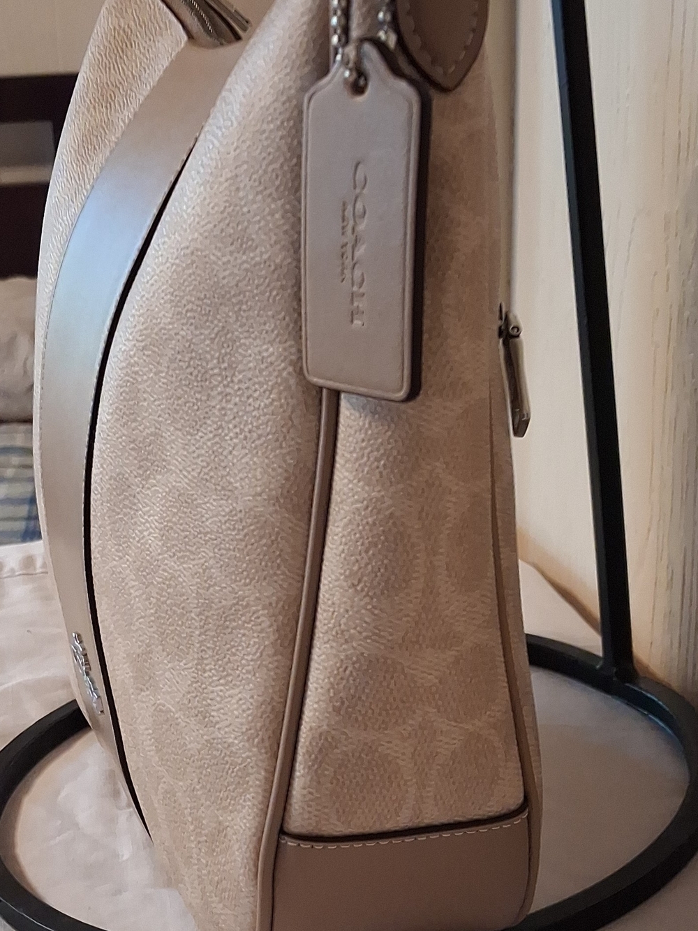 Coach Signature Ellie File Canvas and Leather Shoulder Bag in Khaki - Picture 3 of 14